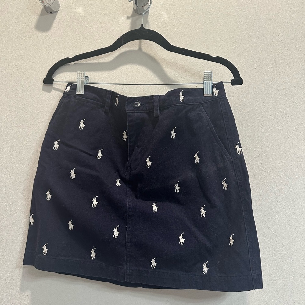 GUC Ralph Lauren Sport Women’s Navy Blue All Over Pony Embroidered Skirt, Size 4
